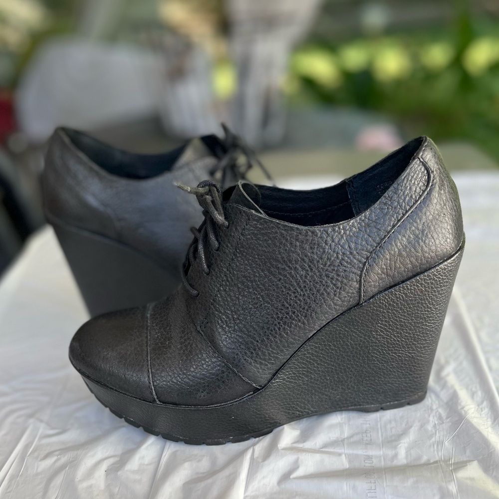 New without tag. Black Wedge Lace-Up Platform Shoes